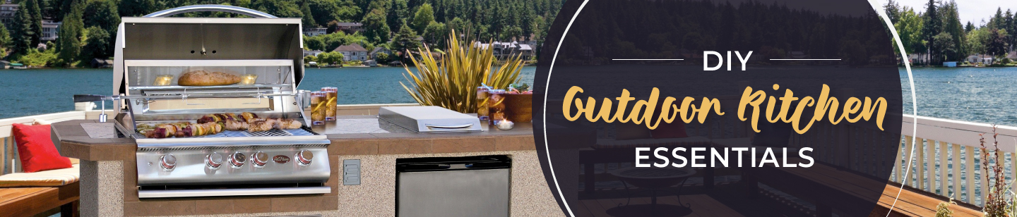 DIY Outdoor Kitchen Essentials - the ultimate outdoor kitchen set up out in a sunny afternoon by the lake