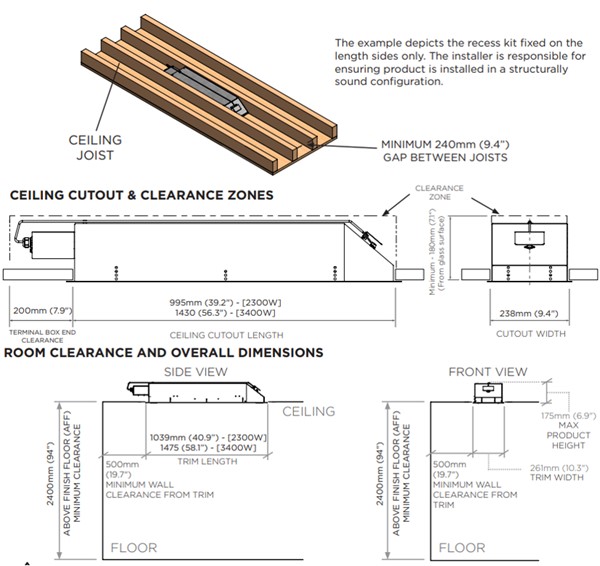Low Clearance Recess Kit Dimensions