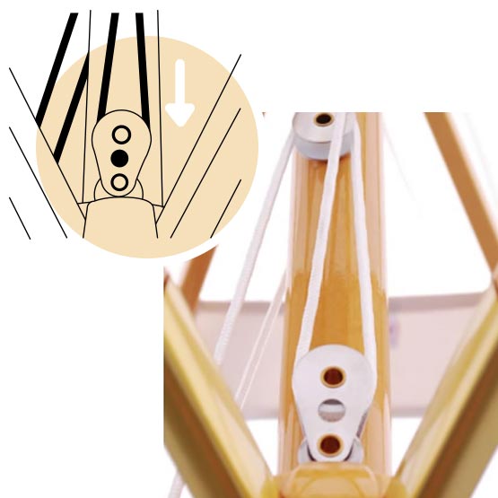 image of a pulley lift umbrella next to a diagram of the same pulley lift umbrella