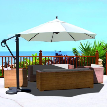 cantilever galtech umbrella shading a patio set
