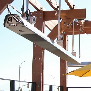 IR Energy EvenTube Heater mounted on an outdoor restaurant pagoda