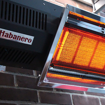 evenglo habanero heater mounted on a brick wall
