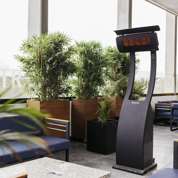 portable gas heater in a covered patio