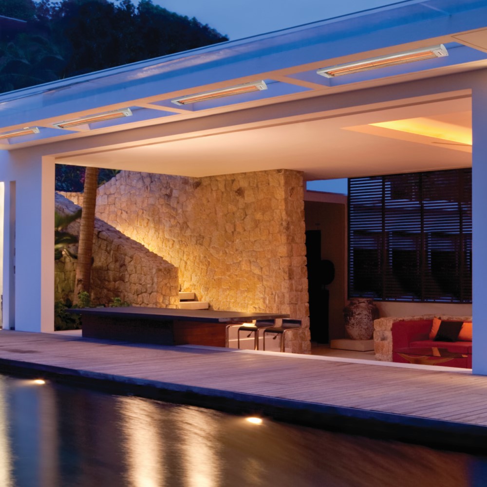 innova heaters installed above the deck of a residential pool
