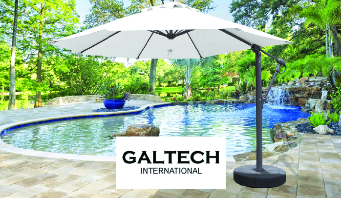 white cantilever umbrella by a pool