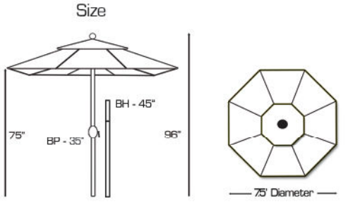 SimplyShade umbrella dimensions diagram